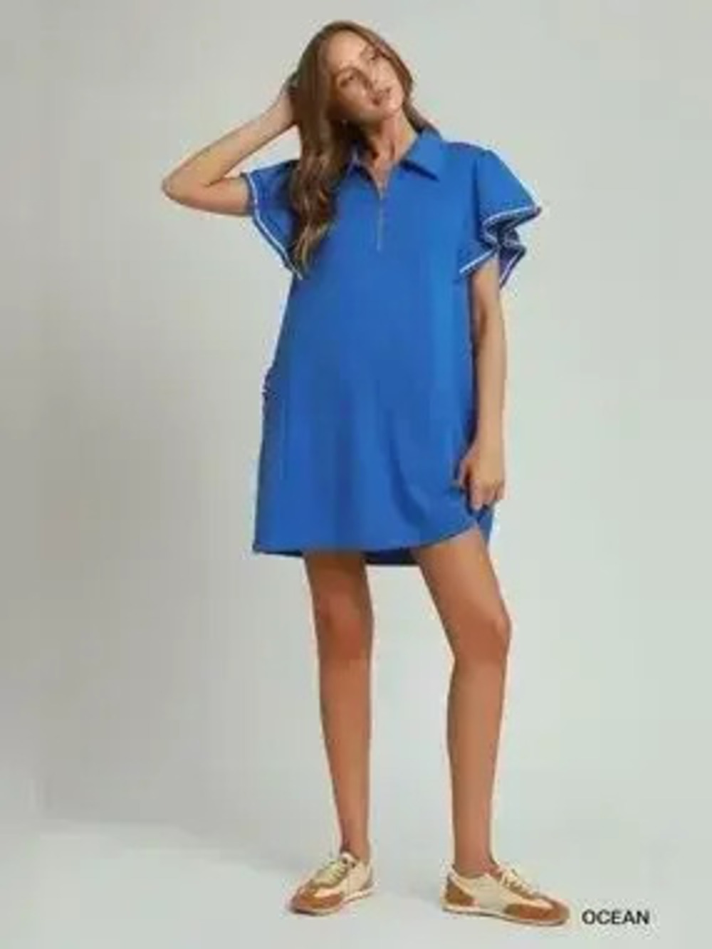 ZARA Half Zip Ruffle Rib Butterfly Sleeve Mini Dress - Picture 3 of 5